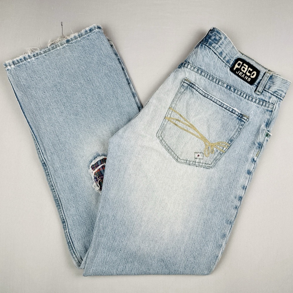 Vintage Paco Jeans Distressed Patchwork Light Wash Denim Jeans 32x32